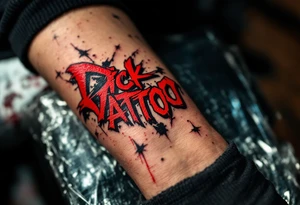 Graffiti-inspired bold red and black lettering, giving the tattoo an urban, rebellious edge. tattoo idea