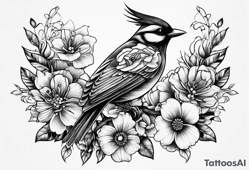 Bird and flowers tattoo idea