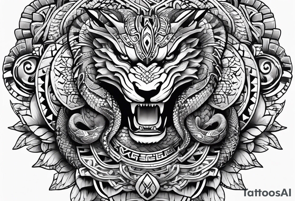 aztec snake sleeve tattoo idea