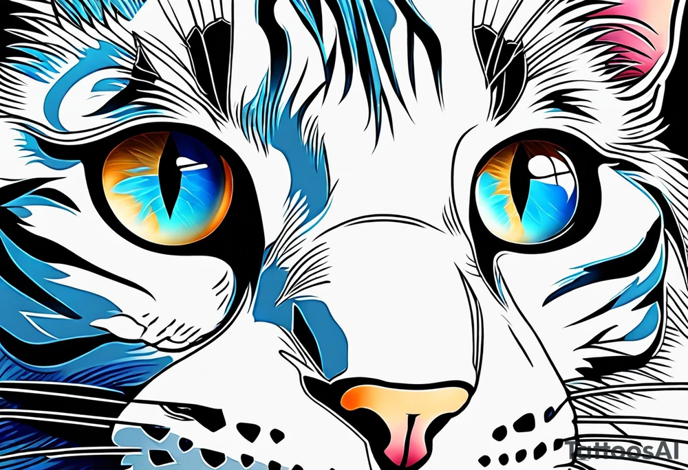 White cat with blue and brown eyes tattoo idea