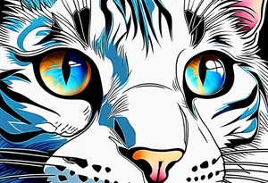 White cat with blue and brown eyes tattoo idea