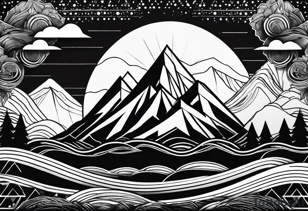 straight line - represents overcoming challenges & strength - mountains, waves with a little sunshine tattoo idea straight line - represents overcoming challenges & strength - mountains, waves with a little sunshine tattoo idea