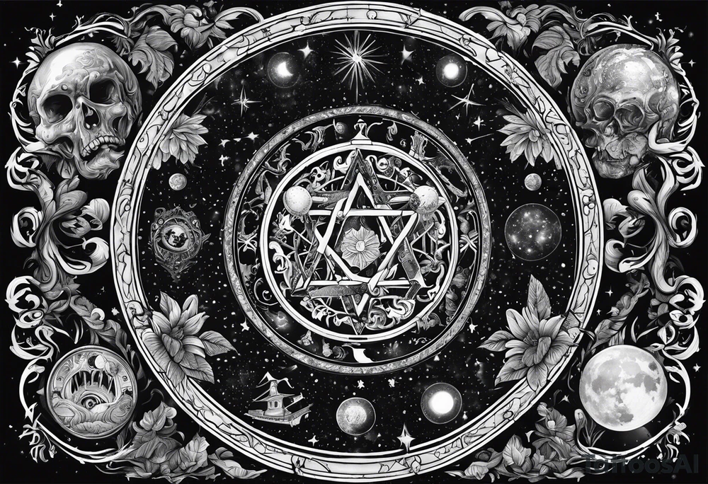Eldridge horror, astrology scene tattoo idea