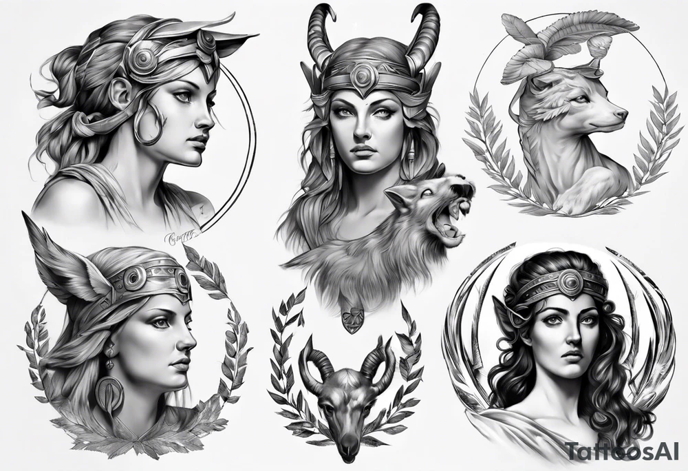 realistic Artemis greek mythology tattoo idea