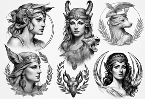 realistic Artemis greek mythology tattoo idea