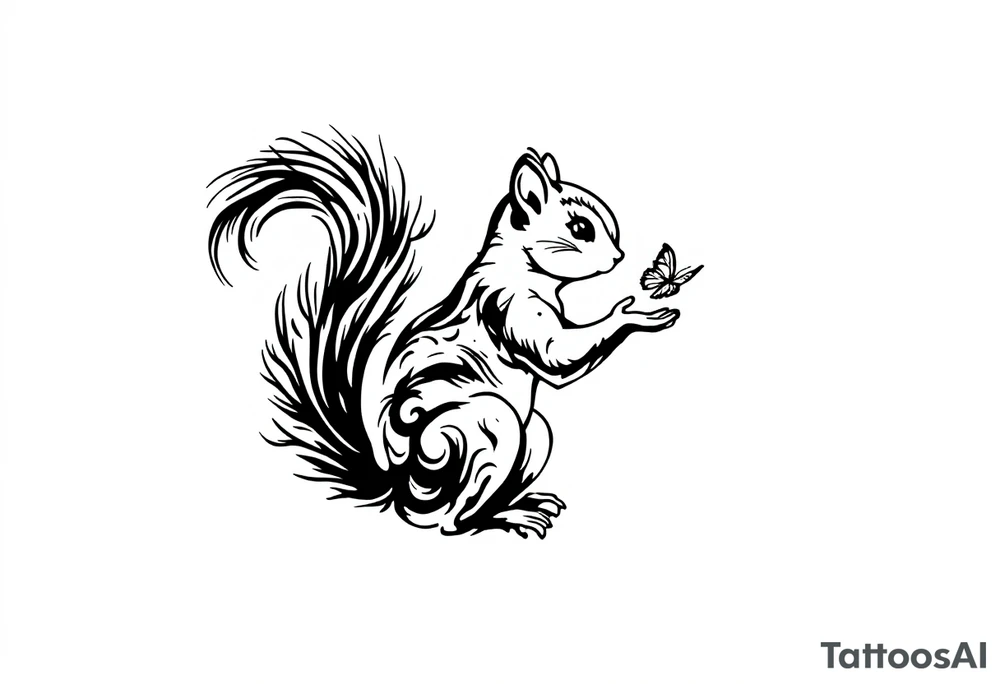 A Squirrel with a butterfly in hands tattoo idea