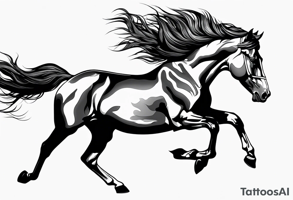 Mustang horse running along blood stomping tattoo idea