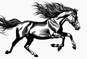 Mustang horse running along blood stomping tattoo idea