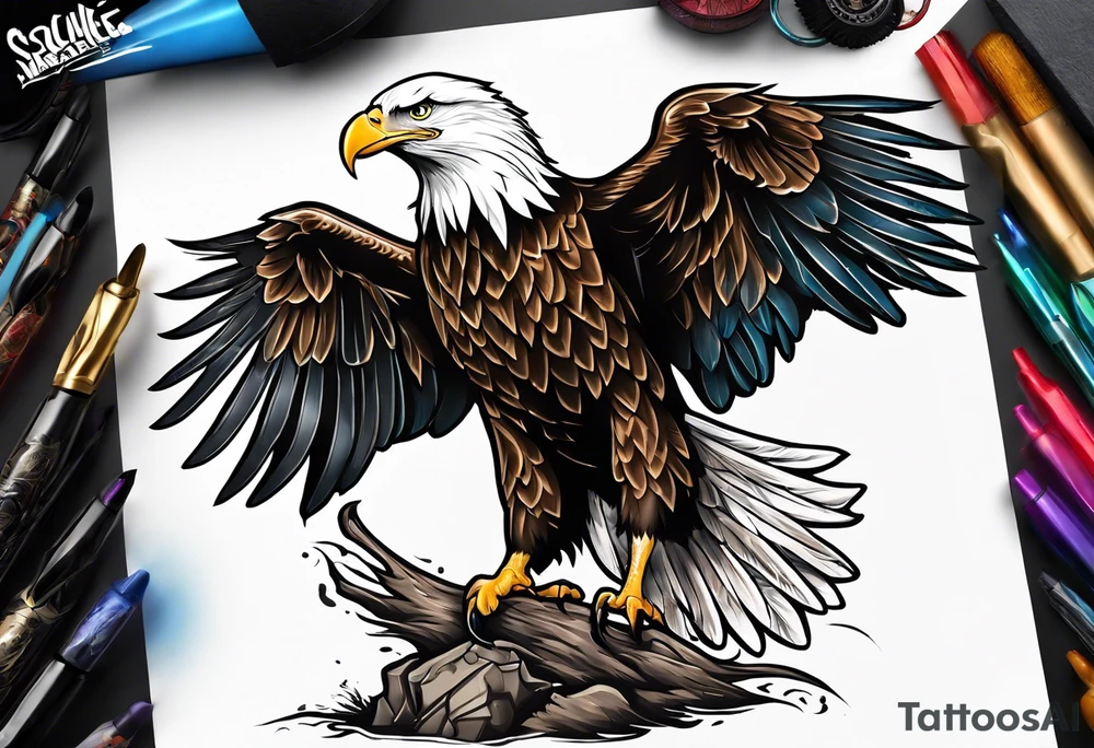 Bald eagle holding a knee kicker tattoo idea