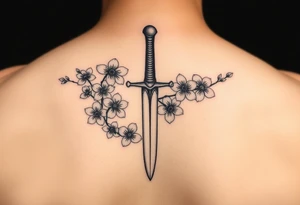 Dagger with cherry blossoms feminine but not cartoon like tattoo idea