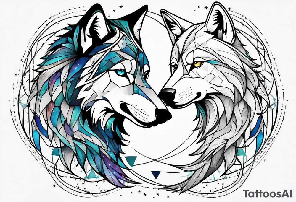 Constellation, two animal wolf, géométric tattoo idea