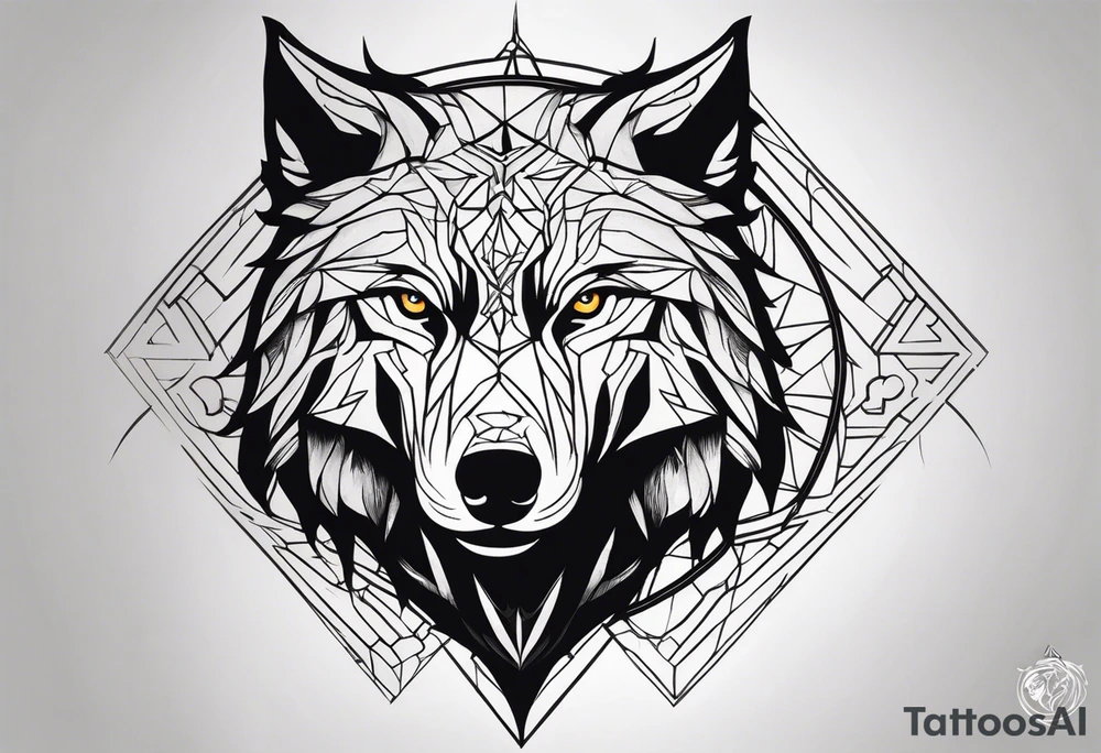 a wolf and a raven facing the front tattoo idea
