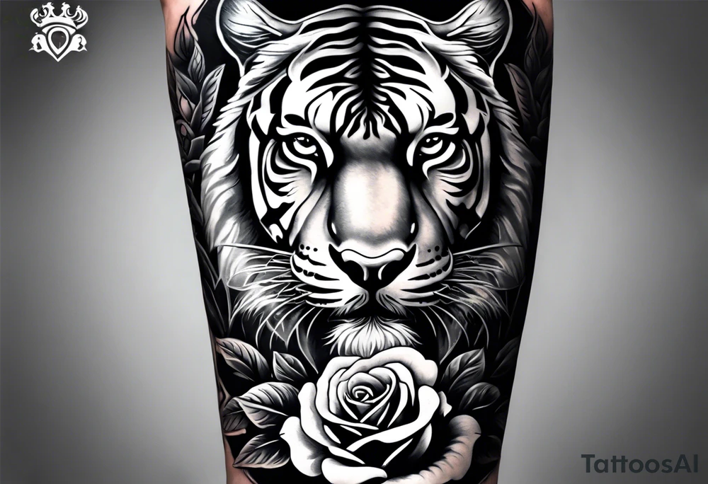 Full right arm sleeve  tiger with a crown and third eye with a hour glass instead the hour glass brain cover in in clouds and a heart cover in grass and roots with roses and smoke all over the arm tattoo idea