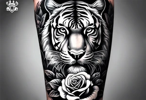Full right arm sleeve  tiger with a crown and third eye with a hour glass instead the hour glass brain cover in in clouds and a heart cover in grass and roots with roses and smoke all over the arm tattoo idea