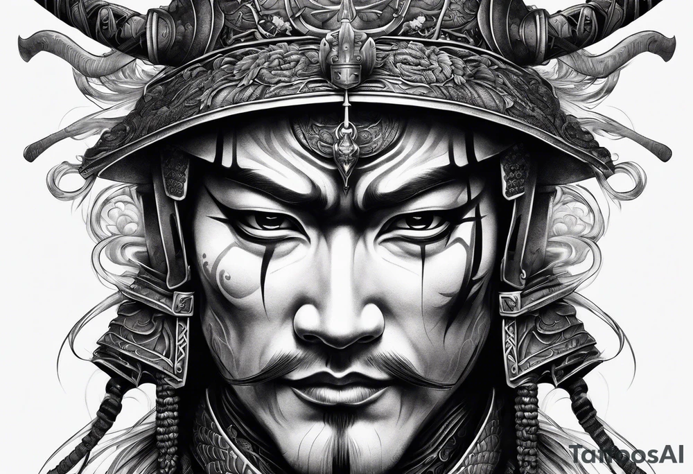 Japanese samurai in Giger style tattoo idea