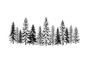 Coniferous forest trees in black and gray tattoo sleeve tattoo idea