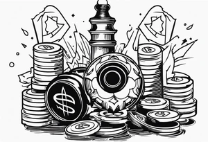 Gear shifting knob and money and fire tattoo idea