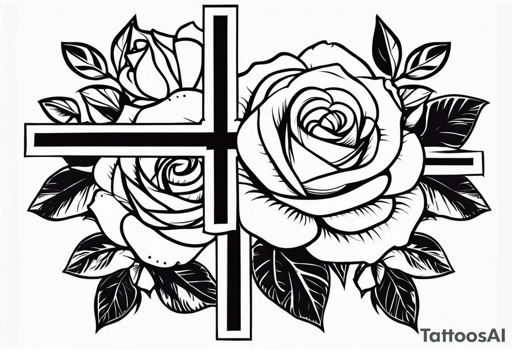 roses with a cross in the middle tattoo idea