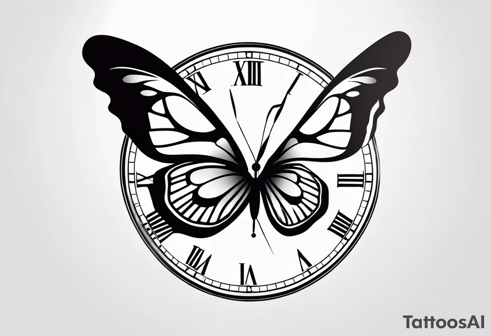 Butterfly flying over a clock. tattoo idea