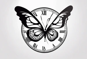Butterfly flying over a clock. tattoo idea