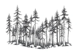 Needle forest with black and gray trees tattoo idea