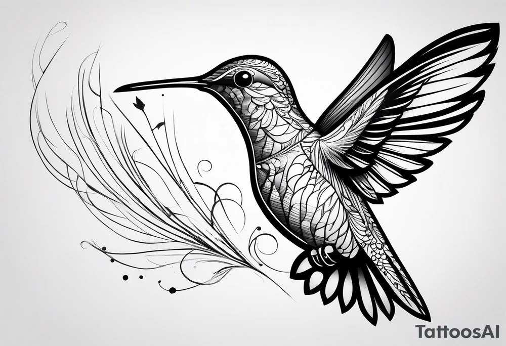 Design a minimalist tattoo of a hummingbird in flight, with elegant lines capturing its grace and vibrant energy tattoo idea