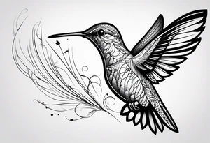 Design a minimalist tattoo of a hummingbird in flight, with elegant lines capturing its grace and vibrant energy tattoo idea