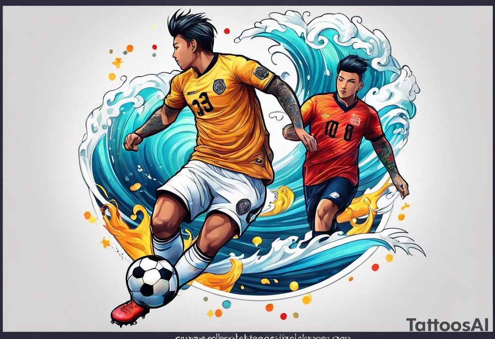 playing soccer in ocean tattoo idea