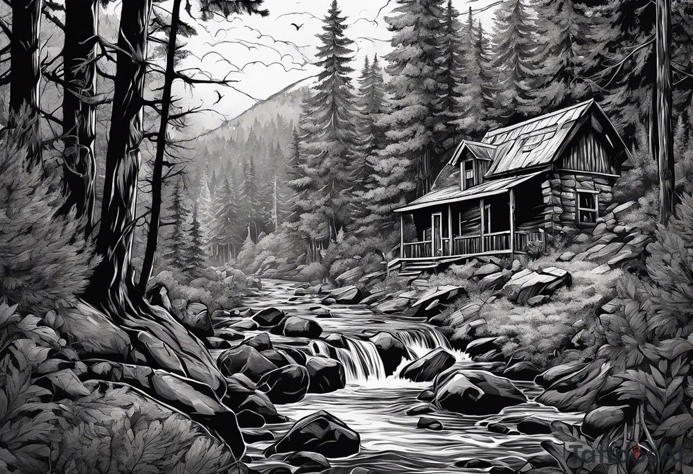Mine with Miner in a dark forest tattoo idea