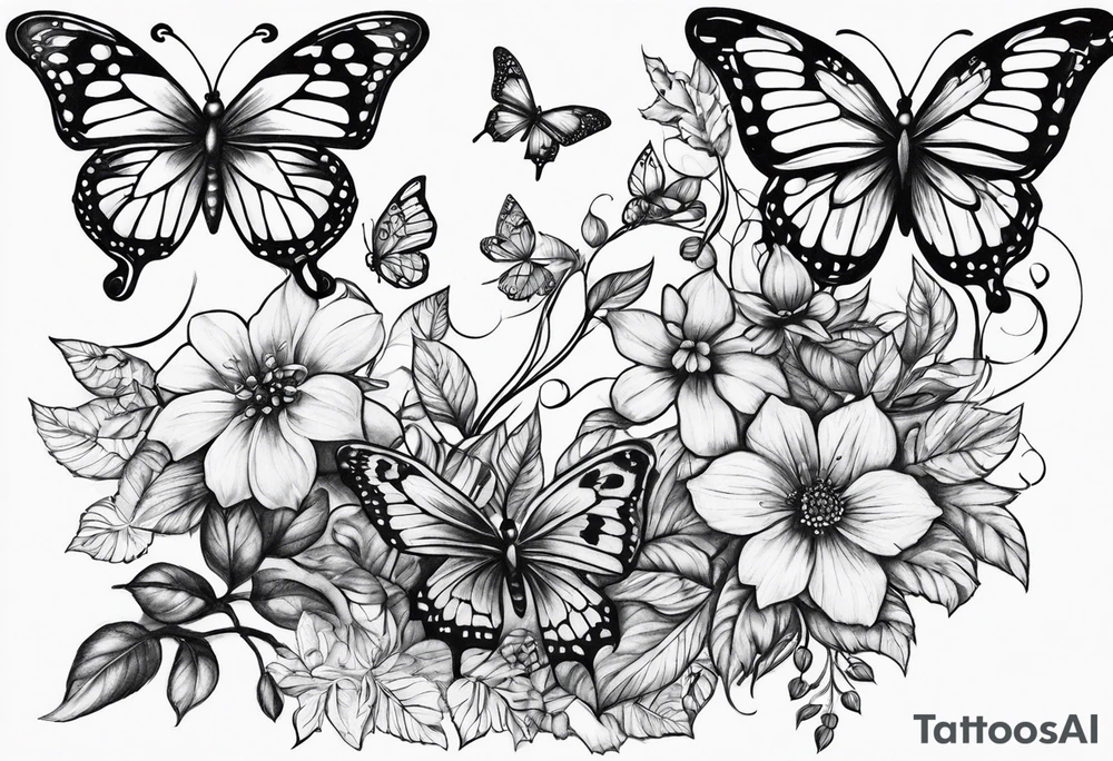 nature vines and butterflies tattoo idea