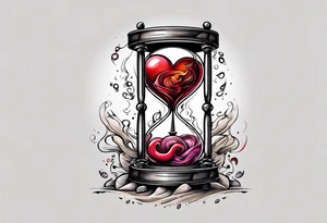Confusion chaos heart in a sand timer tattoo idea