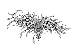 long shaman  style mytical bold line with ancient rhyme tattoo idea