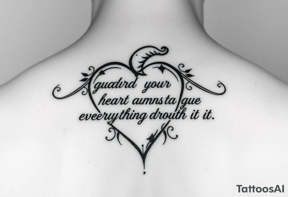 I want a tattoo with the Bible verse proverbs 4:23. The verse says “guard your heart as everything flows through it. Give me a smaller tattoo and somewhere on my arm tattoo idea