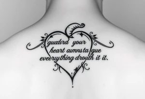 I want a tattoo with the Bible verse proverbs 4:23. The verse says “guard your heart as everything flows through it. Give me a smaller tattoo and somewhere on my arm tattoo idea