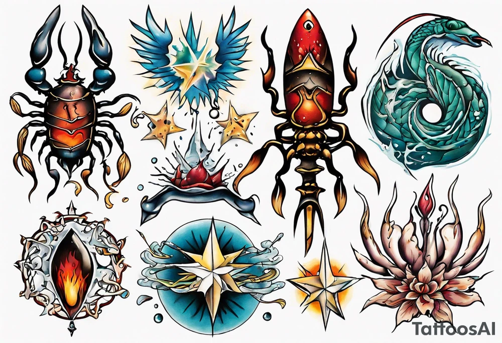 sternzeichen krebs und wasser bund tattoo idea