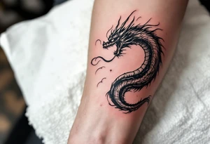 scary big dragon hissing with long tail tattoo idea