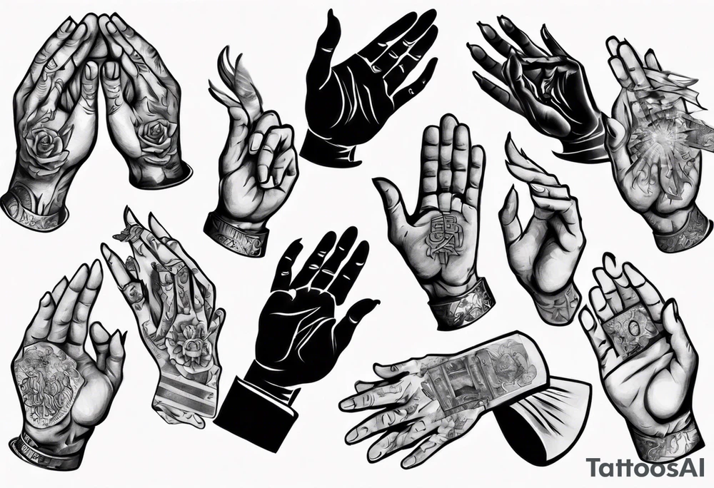 Hands of a praying man with money tattoo idea