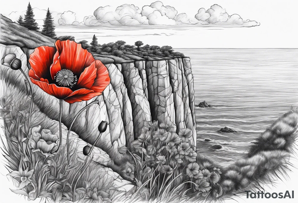 Poppy growing on cliff tattoo idea