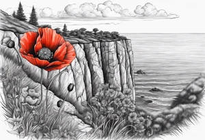 Poppy growing on cliff tattoo idea