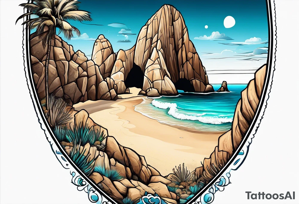 Cabo San Lucas beach that shows the famous rock formation tattoo idea