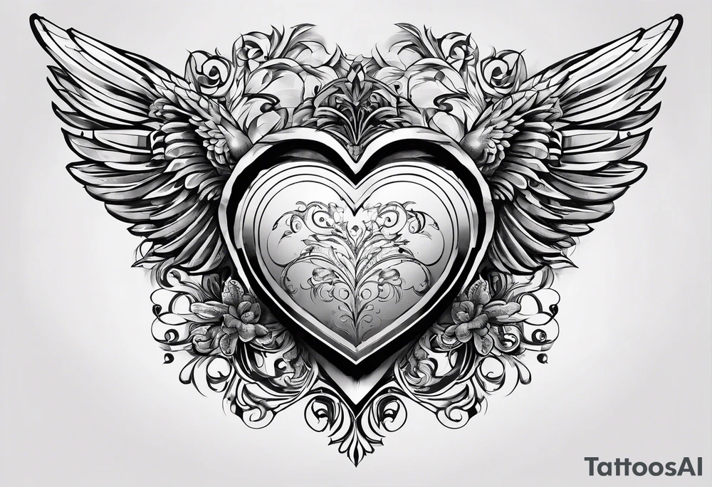 heart, wings, music tattoo idea