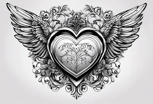 heart, wings, music tattoo idea