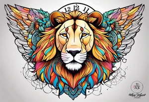 Lioness with wings clock tattoo idea