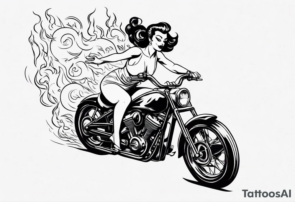 pinup doll riding a motorcycle through flames tattoo idea pinup doll riding a motorcycle through flames tattoo idea