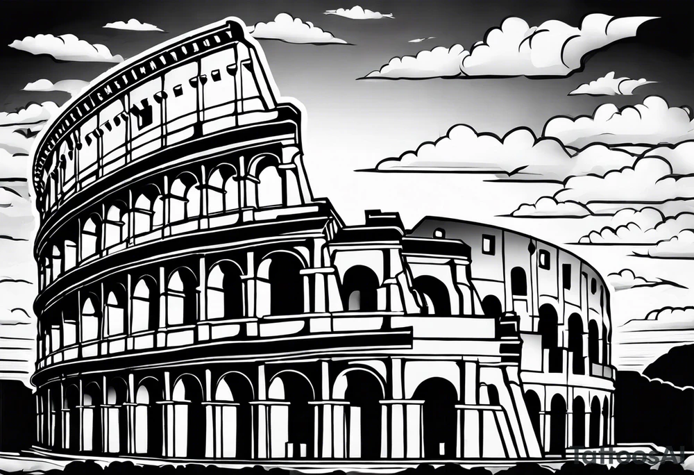 Roman colosseum with clouds tattoo idea