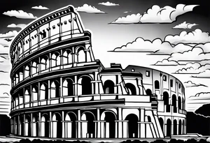 Roman colosseum with clouds tattoo idea