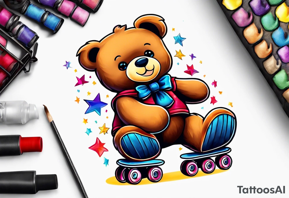Teddy bears rollerskating tattoo idea