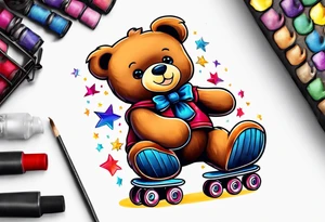 Teddy bears rollerskating tattoo idea