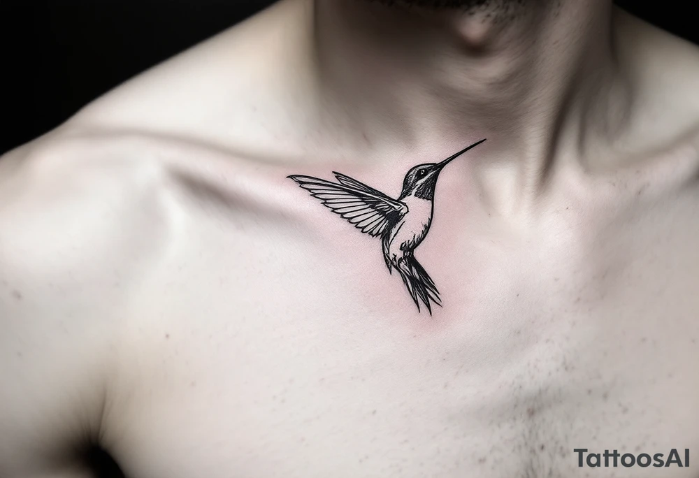 small, manly, minimalist, hummingbird in left upper side of the chest tattoo idea