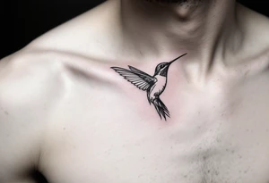 small, manly, minimalist, hummingbird in left upper side of the chest tattoo idea